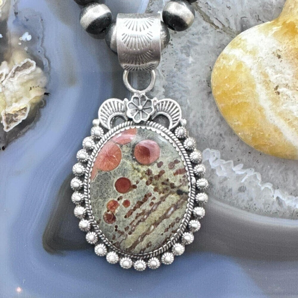 Sterling Southwestern Style Oval Peanut Obsidian Decorated Pendant For Women